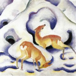 Hand-Painted Franz Marc ‘Deer in the Snow’ Oil Painting - Expressionist Wildlife Art on Canvas from Dafen Village Studio