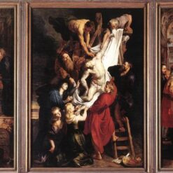Baroque Religious Triptych Descent from the Cross by Peter Paul Rubens – Oil on Panel