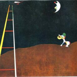 Inspired by Joan Miró’s Dog Barking-at the Moon – Abstract Surrealist Figurative Oil Painting (73 x 92 cm)
