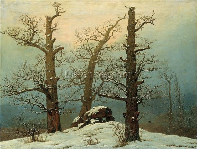 Romantic Landscape Oil Painting Dolmen in Snow by Caspar David Friedrich (1807) – Snowy Scene Art for Home and Office Decor