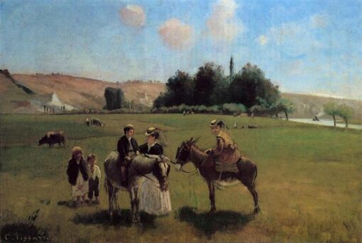 Donkey Ride at La Roche-Guyon” by Camille Pissarro – 19th Century French Rural Painting