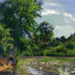 Ducks on the Pond at Montfoucault" - Camille Pissarro 1874 | Charming Impressionist Rural Scene
