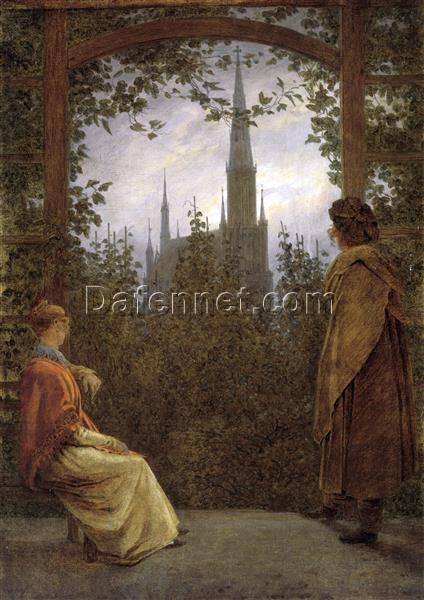 Romantic Oil Painting The Gazebo by Caspar David Friedrich (1818) – Tranquil Landscape Art for Home and Office Decor