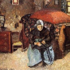 Elderly Woman Mending Old Clothes, Moret" - Camille Pissarro 1902 Oil Painting, Impressionist Portrait