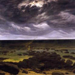 Romantic Landscape Oil Painting Seashore with Shipwreck by Moonlight by Caspar David Friedrich (c.1825-1830) – Classic Art for Home and Office Decor
