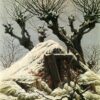Romantic Landscape Oil Painting Cabin in the Snow by Caspar David Friedrich (c.1827) – Winter Scene Art for Home and Office Decor