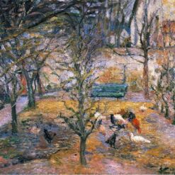 Farmyard at the Maison Rouge, Pontoise" by Camille Pissarro – Classic 1877 Impressionist Oil Painting