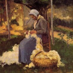Female Peasant Carding Wool" – Camille Pissarro’s 1875 Rural Impressionist Artwork