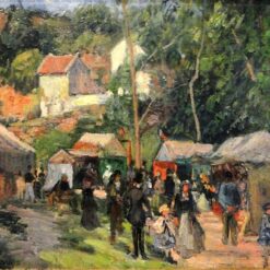 Festival at the Hermitage" – Camille Pissarro, 1876 Impressionist Oil Landscape