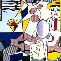 Roy Lichtenstein Inspired Figures with Sunset – Cubist Abstract Oil and Magna Painting