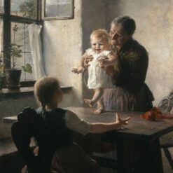 Realism Genre: First Steps by Georgios Jakobides – Oil Reproduction on Canvas (1892)