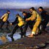 Fishermen Hauling the Net on Skagen's North Beach by Peder Severin Kroyer – 1883 Realism Genre Painting Reproduction