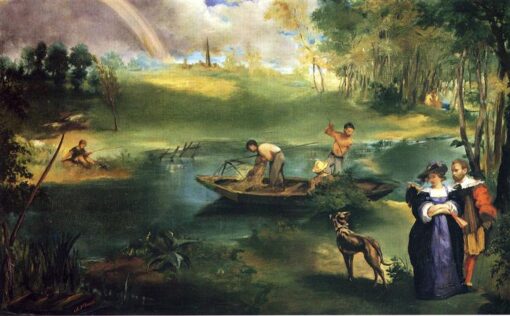 Pêche - Inspiré par Edouard Manet (1863) Peinture de genre impressionniste sur toile