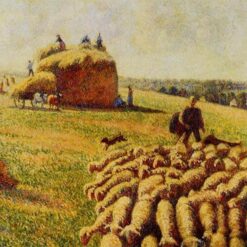 Neo-Impressionist Oil Painting – "Flock of Sheep in a Field after the Harvest" by Camille Pissarro, 1889