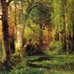 Thomas Moran 1870 Forest Scene Reproduction – Romanticism Landscape Oil Painting for Art Lovers