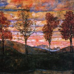 Egon Schiele Four Trees - 1917 Art Nouveau Oil Painting on Canvas, 110.5x141 cm