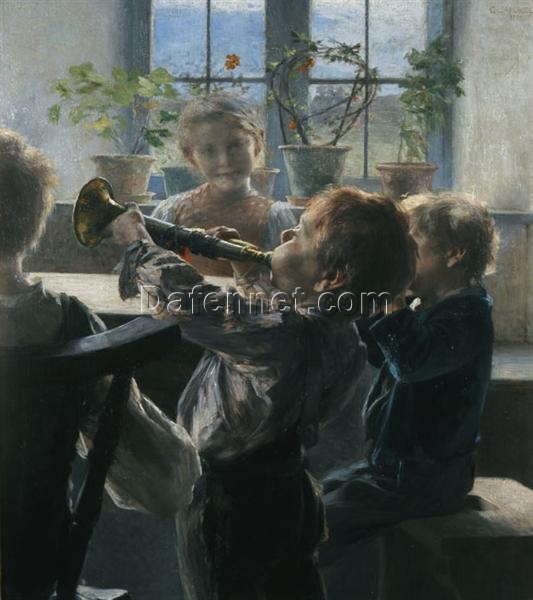 Fragment from the ‘Children’s Concert’ by Georgios Jakobides – Realism Genre Oil Reproduction on Canvas (1899)