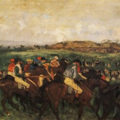 Gentlemen Jockeys Before the Start by Edgar Degas – Impressionism Genre Oil Reproduction on Canvas (1862)