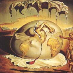 Geopolitical Child Watching the Birth of the New Man" – Surrealist Allegorical Oil Painting Inspired by Salvador Dali (1943)