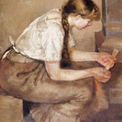 Girl Kindling a Stove by Edvard Munch – 1883 Realist Oil Painting Reproduction