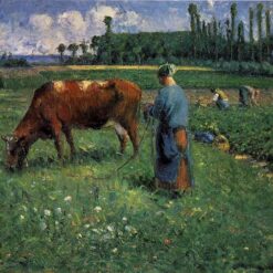 Girl Tending a Cow in Pasture" - Camille Pissarro 1874 | Impressionist Landscape Oil Painting