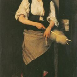 Realism Portrait: Girl with Distaff and Spindle by Georgios Jakobides – Oil Reproduction on Canvas