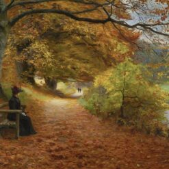 Realistic Autumn Landscape Oil Reproduction of Wooded Path in Autumn by Hans Andersen Brendekilde (1902)