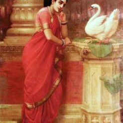Hand-Painted Oil Reproduction of Raja Ravi Varma’s 'Hamsa Damayanti' – Iconic Mythological Art