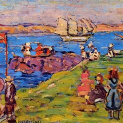 Harbor, Afternoon by Maurice Prendergast – Post-Impressionist Oil on Panel (c. 1903-1906)