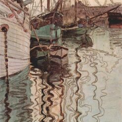 Harbor of Trieste" – Modern Art Marina Painting Inspired by Egon Schiele