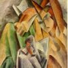 Analytical Cubism Genre Painting Inspired by Pablo Picasso – 'Harlequin's Family' Oil on Canvas