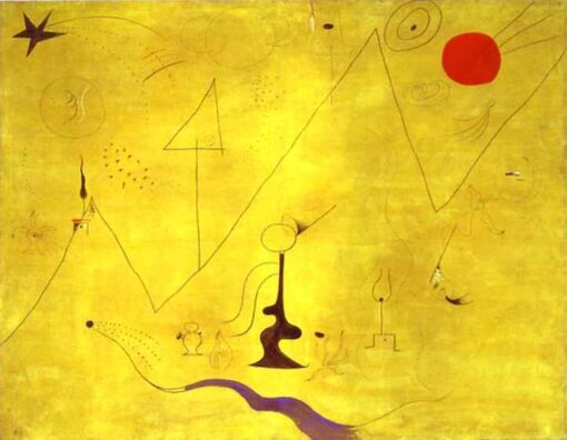 Inspired by Joan Miró’s Hermitage (1924) – Abstract Surrealist Figurative Oil and Pencil Painting (114.3 x 147 cm)