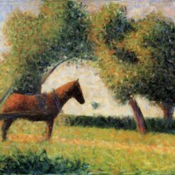 Horse and Cart by Georges Seurat – Pointillism Landscape Oil Painting Reproduction