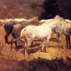 John Singer Sargent Oil Painting – Horses at Palma, 1908, Impressionist Animal Painting