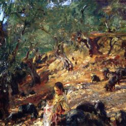 John Singer Sargent Oil Painting – Ilex Wood at Majorca with Blue Pigs, 1908, Impressionist Landscape
