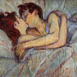In Bed, The Kiss by Henri de Toulouse-Lautrec – 1892, Post-Impressionism Genre Painting