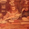 In the Library (Three School Girls) by Maurice Prendergast – Post-Impressionist Oil on Panel (c. 1902-1906)