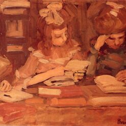 In the Library (Three School Girls) by Maurice Prendergast – Post-Impressionist Oil on Panel (c. 1902-1906)