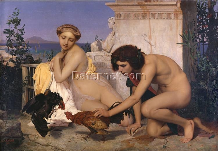 Young Greeks Attending a Cock Fight by Jean-Léon Gérôme – 1846 Academic Oil Painting