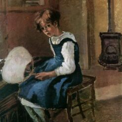 Jeanne Holding a Fan" – 1873 Portrait by Camille Pissarro (Oil on Canvas)