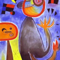 Inspired by Joan Miró’s Ladders Cross the Blue Sky in a Wheel of Fire (1953) – Figurative Surrealist Oil Painting