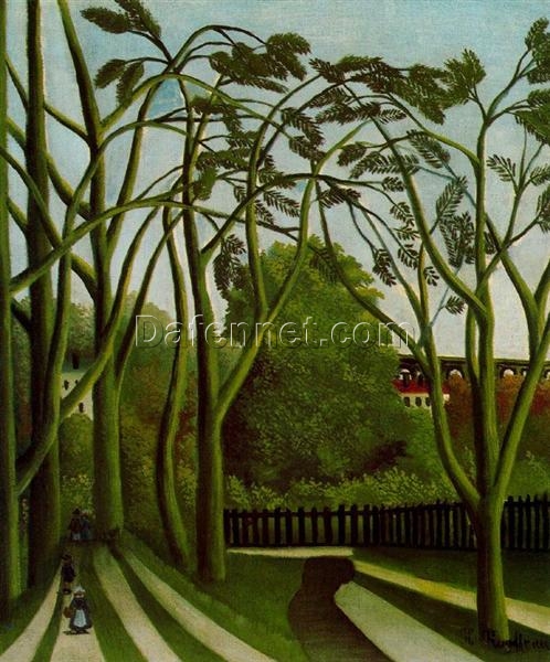 Hand-painted Henri Rousseau Landscape on the Banks of the Bièvre at Bicêtre – 1908 Naïve Art Landscape Oil Painting | Canvas Reproduction of Tranquil French River Scene