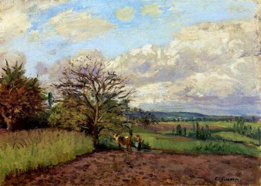 Impressionist Landscape with Cowherd” by Camille Pissarro – Oil Painting, c.1872
