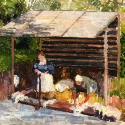 Laundresses at Eragny" (1898) – Authentic Camille Pissarro Impressionist Landscape