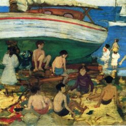 Low Tide by Maurice Prendergast – Post-Impressionist Genre Painting in Oil on Panel (c.1895 - c.1897)