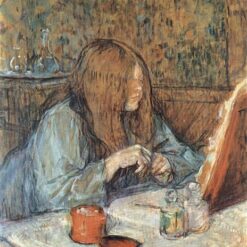 Madame Poupoule at Her Dressing Table – 1898 Henri de Toulouse-Lautrec Post-Impressionist Oil on Board