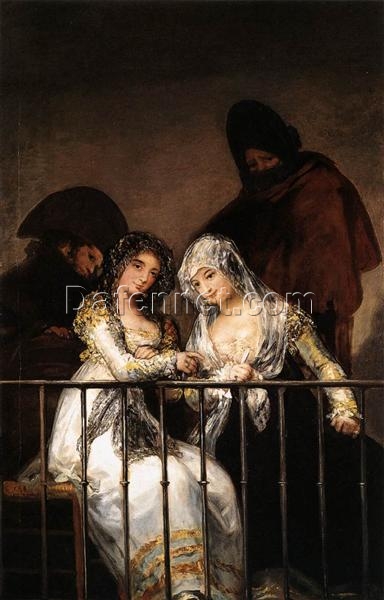 Majas on a Balcony – Francisco Goya (1808) Romanticism Oil Painting, 19th Century Spanish Art