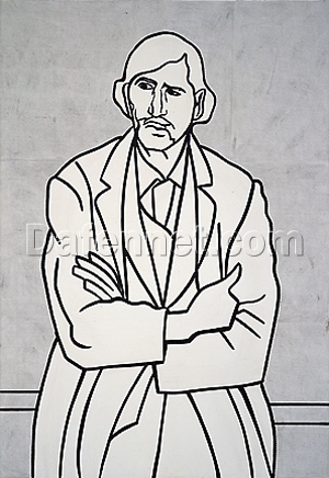 Roy Lichtenstein ‘Man with Folded Arms’ Pop Art Oil Portrait – Customizable Canvas Art for Modern Interiors