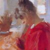 Marie in Red Dress by Peder Severin Kroyer – 1890 Impressionist Portrait Reproduction