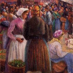 Market at Pontoise" (1895) – Rural French Market Scene in Oil by Camille Pissarro